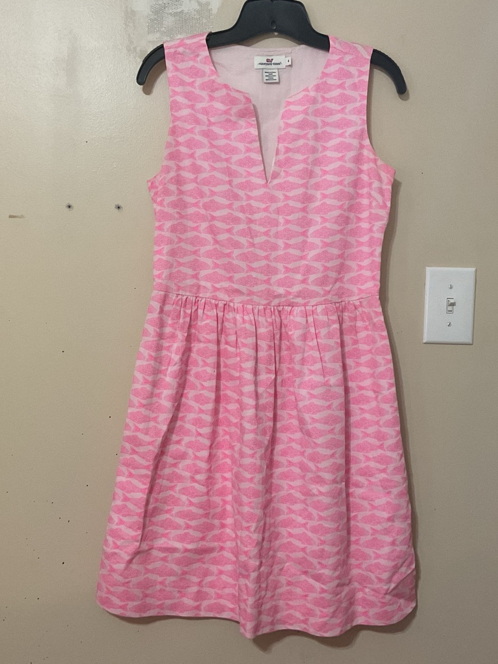 Vineyard Vines Pink Fish Patterned Sleeveless Fit & Flare Dress Sz 4